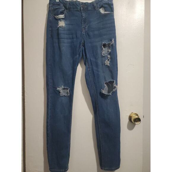 Refuge Skinny Jeans Women's Blue Low Rise 5-Pocket Distressed 32 Waist (No Tag) - Picture 1 of 5